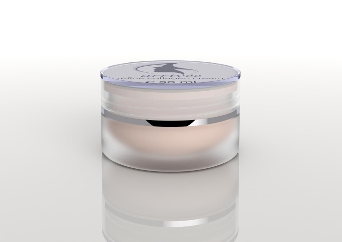 arrivee-refine-collagen-cream Hochwertige Gesichtspflege arrivée refine collagen cream mit passender Verpackung, die das elegante Design und die Wirkweise beschreibt